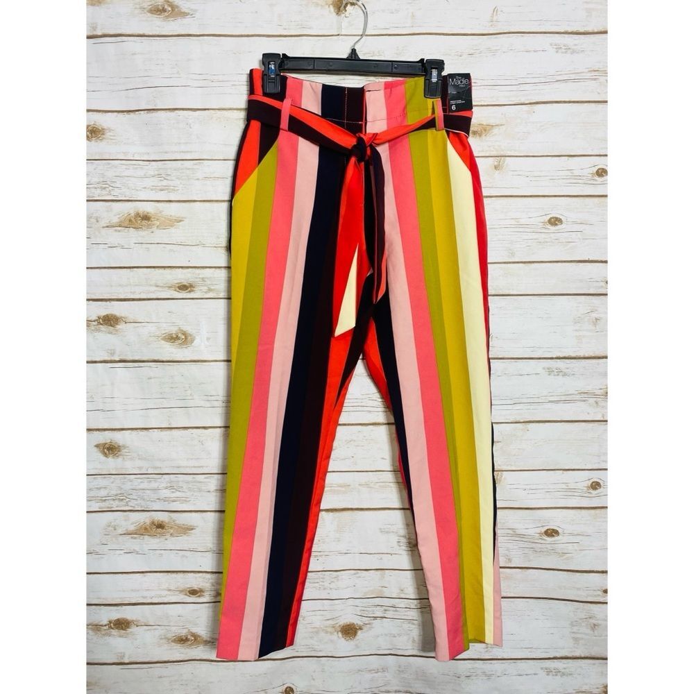 7th Avenue New York & Company multicolored striped trousers zip fly pants SZ 6
